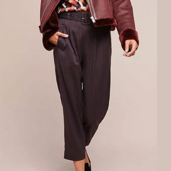 CARTONNIER | Anthro striped high waist pleated cropped belted trouser pants - Picture 10 of 10